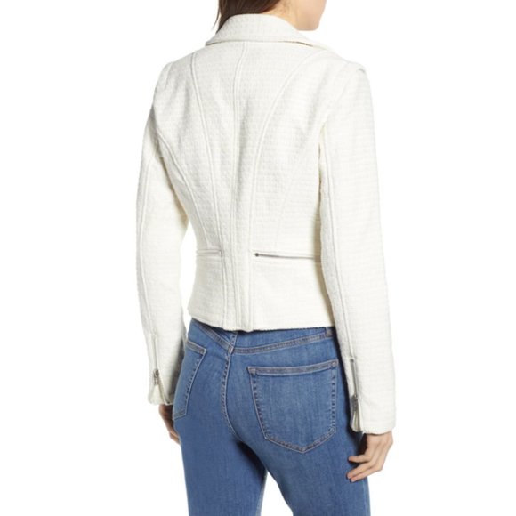 NWT BLANKNYC Tweed Fitted Zipper Moto Jacket in Off-White - Picture 2 of 12